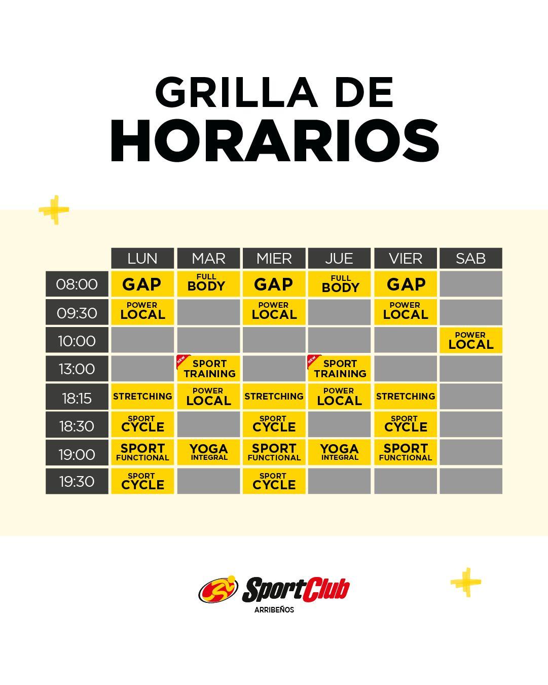 Grilla de horarios Sportclub arribenos